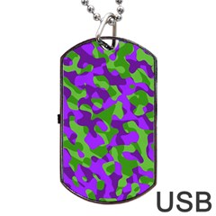 Purple And Green Camouflage Dog Tag Usb Flash (one Side) by SpinnyChairDesigns