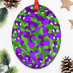 Purple and Green Camouflage Oval Filigree Ornament (Two Sides)