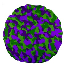 Purple and Green Camouflage Large 18  Premium Round Cushions