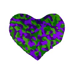 Purple And Green Camouflage Standard 16  Premium Heart Shape Cushions by SpinnyChairDesigns