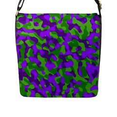 Purple And Green Camouflage Flap Closure Messenger Bag (l) by SpinnyChairDesigns