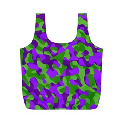 Purple And Green Camouflage Full Print Recycle Bag (m) by SpinnyChairDesigns