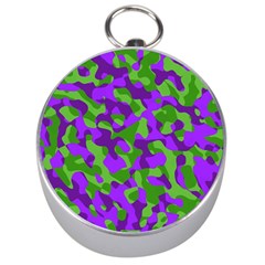 Purple And Green Camouflage Silver Compasses by SpinnyChairDesigns