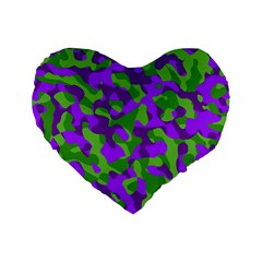 Purple and Green Camouflage Standard 16  Premium Flano Heart Shape Cushions