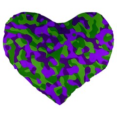 Purple and Green Camouflage Large 19  Premium Flano Heart Shape Cushions