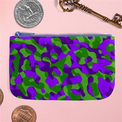 Purple And Green Camouflage Large Coin Purse by SpinnyChairDesigns