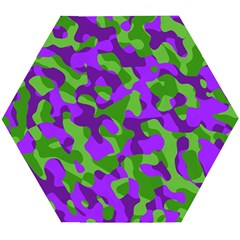 Purple And Green Camouflage Wooden Puzzle Hexagon by SpinnyChairDesigns