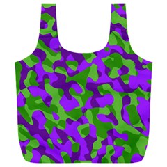 Purple And Green Camouflage Full Print Recycle Bag (xxl) by SpinnyChairDesigns