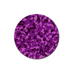 Dark Purple Camouflage Pattern Rubber Round Coaster (4 Pack)  by SpinnyChairDesigns