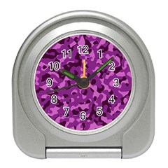 Dark Purple Camouflage Pattern Travel Alarm Clock by SpinnyChairDesigns