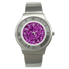 Dark Purple Camouflage Pattern Stainless Steel Watch by SpinnyChairDesigns