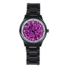 Dark Purple Camouflage Pattern Stainless Steel Round Watch by SpinnyChairDesigns