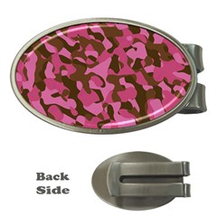 Pink And Brown Camouflage Money Clips (oval)  by SpinnyChairDesigns