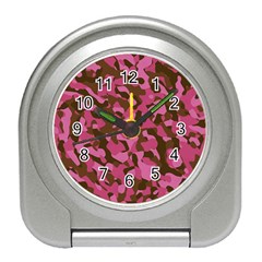 Pink And Brown Camouflage Travel Alarm Clock by SpinnyChairDesigns