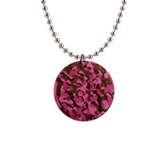 Pink And Brown Camouflage 1  Button Necklace by SpinnyChairDesigns