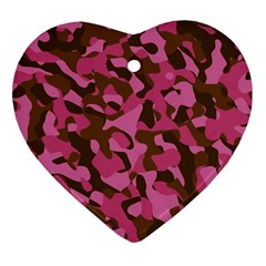 Pink And Brown Camouflage Heart Ornament (two Sides) by SpinnyChairDesigns