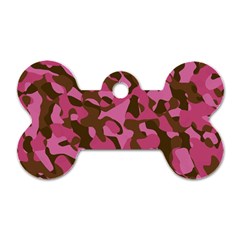 Pink And Brown Camouflage Dog Tag Bone (two Sides) by SpinnyChairDesigns