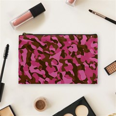 Pink And Brown Camouflage Cosmetic Bag (medium) by SpinnyChairDesigns