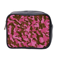 Pink And Brown Camouflage Mini Toiletries Bag (two Sides) by SpinnyChairDesigns