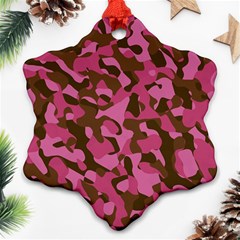 Pink And Brown Camouflage Ornament (snowflake) by SpinnyChairDesigns