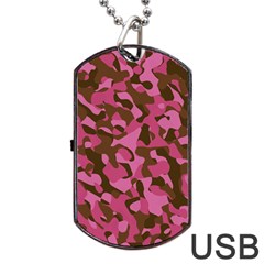 Pink And Brown Camouflage Dog Tag Usb Flash (two Sides) by SpinnyChairDesigns