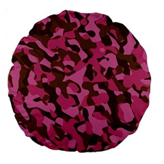 Pink And Brown Camouflage Large 18  Premium Round Cushions by SpinnyChairDesigns