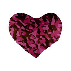 Pink And Brown Camouflage Standard 16  Premium Heart Shape Cushions by SpinnyChairDesigns