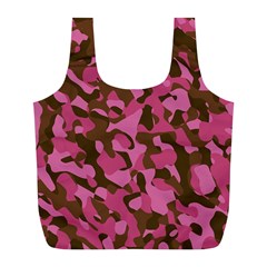 Pink And Brown Camouflage Full Print Recycle Bag (l) by SpinnyChairDesigns