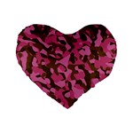 Pink and Brown Camouflage Standard 16  Premium Flano Heart Shape Cushions Front