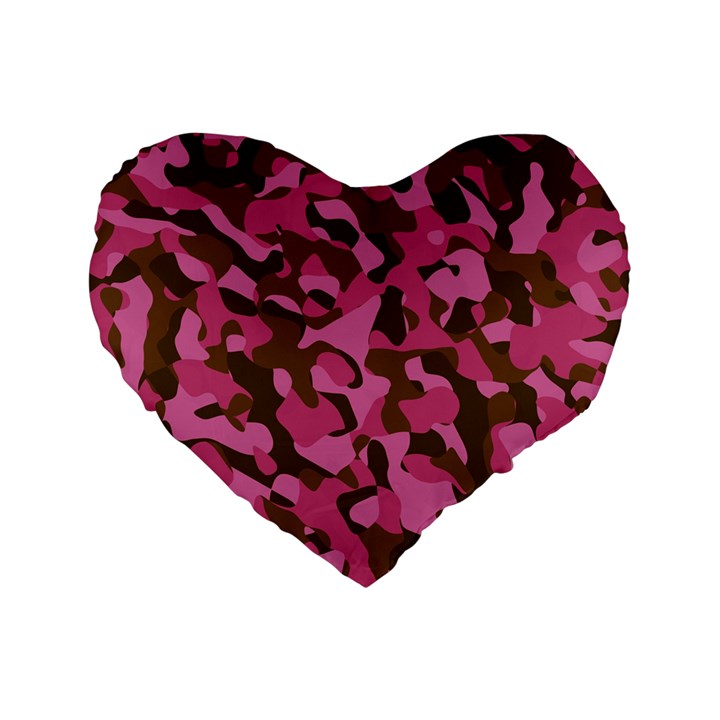 Pink and Brown Camouflage Standard 16  Premium Flano Heart Shape Cushions