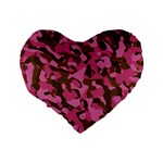 Pink and Brown Camouflage Standard 16  Premium Flano Heart Shape Cushions Back