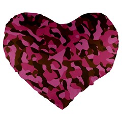 Pink And Brown Camouflage Large 19  Premium Flano Heart Shape Cushions by SpinnyChairDesigns