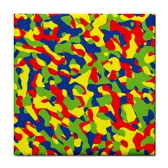 Colorful Rainbow Camouflage Pattern Tile Coaster by SpinnyChairDesigns