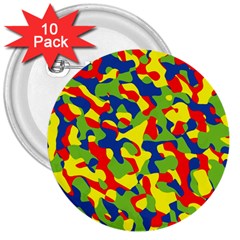 Colorful Rainbow Camouflage Pattern 3  Buttons (10 Pack)  by SpinnyChairDesigns