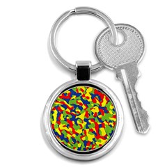 Colorful Rainbow Camouflage Pattern Key Chain (round) by SpinnyChairDesigns