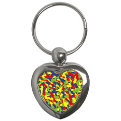 Colorful Rainbow Camouflage Pattern Key Chain (heart) by SpinnyChairDesigns