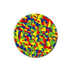 Colorful Rainbow Camouflage Pattern Rubber Round Coaster (4 Pack)  by SpinnyChairDesigns