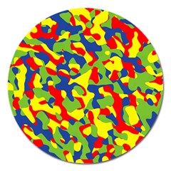 Colorful Rainbow Camouflage Pattern Magnet 5  (round) by SpinnyChairDesigns