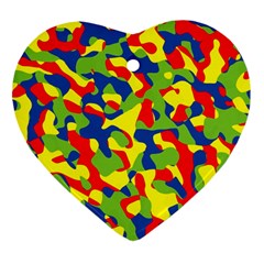 Colorful Rainbow Camouflage Pattern Heart Ornament (two Sides) by SpinnyChairDesigns