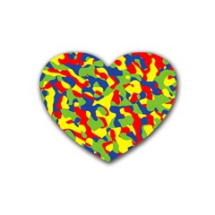 Colorful Rainbow Camouflage Pattern Heart Coaster (4 Pack)  by SpinnyChairDesigns