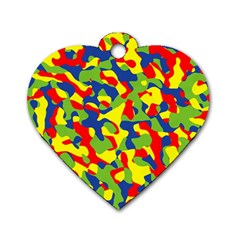 Colorful Rainbow Camouflage Pattern Dog Tag Heart (one Side) by SpinnyChairDesigns