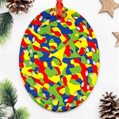 Colorful Rainbow Camouflage Pattern Oval Filigree Ornament (two Sides) by SpinnyChairDesigns