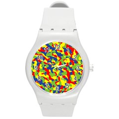 Colorful Rainbow Camouflage Pattern Round Plastic Sport Watch (m) by SpinnyChairDesigns