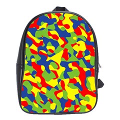 Colorful Rainbow Camouflage Pattern School Bag (xl) by SpinnyChairDesigns