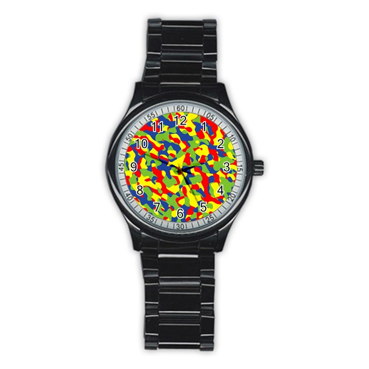 Colorful Rainbow Camouflage Pattern Stainless Steel Round Watch