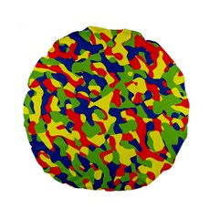 Colorful Rainbow Camouflage Pattern Standard 15  Premium Flano Round Cushions by SpinnyChairDesigns