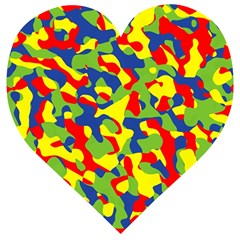 Colorful Rainbow Camouflage Pattern Wooden Puzzle Heart by SpinnyChairDesigns