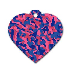 Blue and Pink Camouflage Pattern Dog Tag Heart (Two Sides)