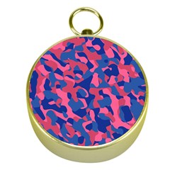 Blue and Pink Camouflage Pattern Gold Compasses