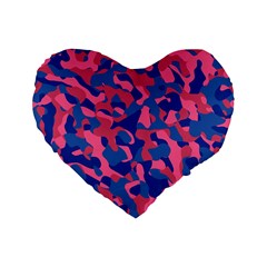 Blue and Pink Camouflage Pattern Standard 16  Premium Flano Heart Shape Cushions